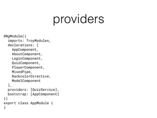 Google Web Fonts
• Self-host (load fonts & setup CSS rules)
• Use Google Web Fonts
• <link href="https://fonts.googleapis.com/icon?
family=Material+Icons" rel="stylesheet">
 