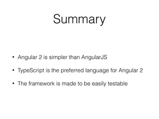 Installation
• npm install --save @angular/material @angular/cdk
@angular/animations
• Import BrowserAnimation/NoopAnimation module
• Import component modules
• Include a theme
• Import hammerjs
 