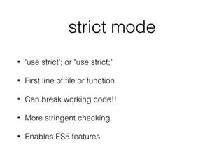 Template strings
let state = 'California'; 
let city = 'Long Beach'; 
console.info(`This weekend's workshop is in ${city}, ${state}.`); 
 
// template strings can run simple expressions like addition 
let cup_coffee = 4.5; 
let cup_tea = 2.5; 
console.info(`coffee: $${cup_coffee} + tea: $${cup_tea} = $$
{cup_coffee + cup_tea}.`); 
 
// they can allow us to create multi-line strings 
console.info(`This is line #1. 
this is line #2.`); 
 
 