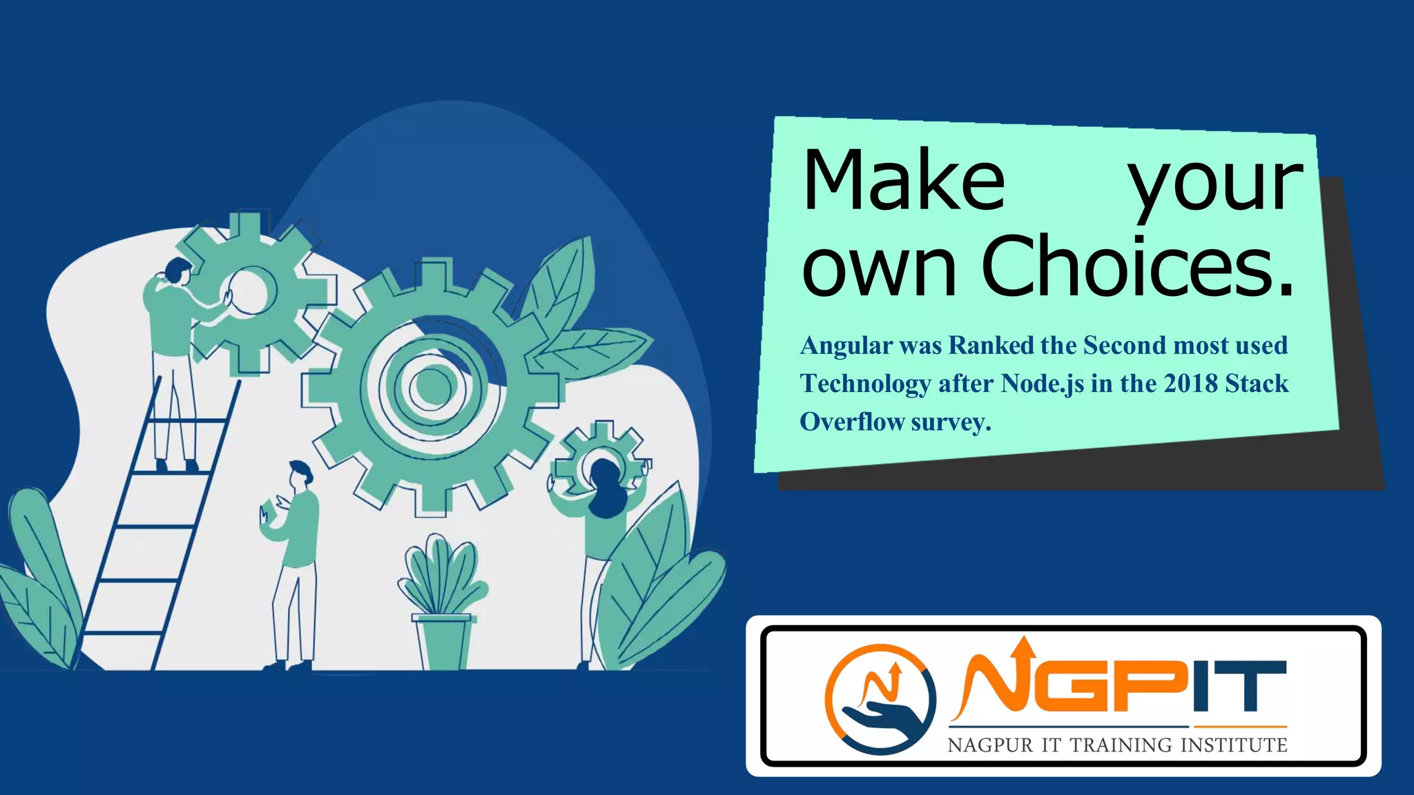 Make your
own Choices.
Angular was Ranked the Second most used
Technology after Node.js in the 2018 Stack
Overflow survey.
 