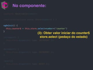 No componente:
(3): Obter valor iniciar do counter$
store.select (pedaço do estado)
 