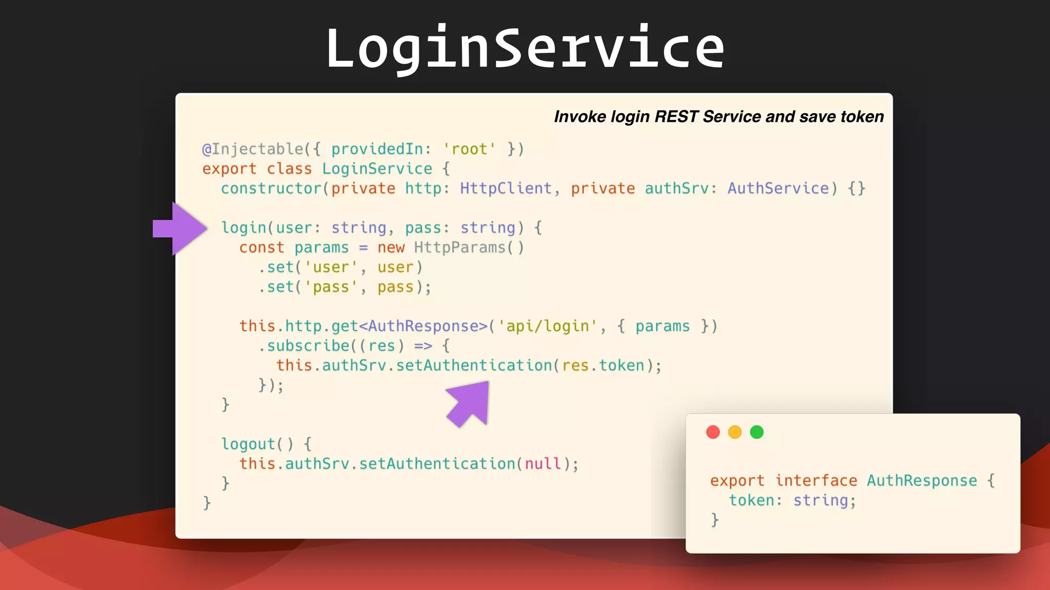 LoginService
Invoke login REST Service and save token
 