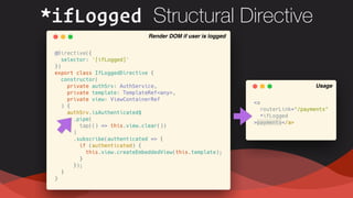*ifLogged Structural Directive
Render DOM if user is logged
Usage
 