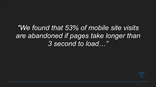 "We found that 53% of mobile site visits
are abandoned if pages take longer than
3 second to load…”
 