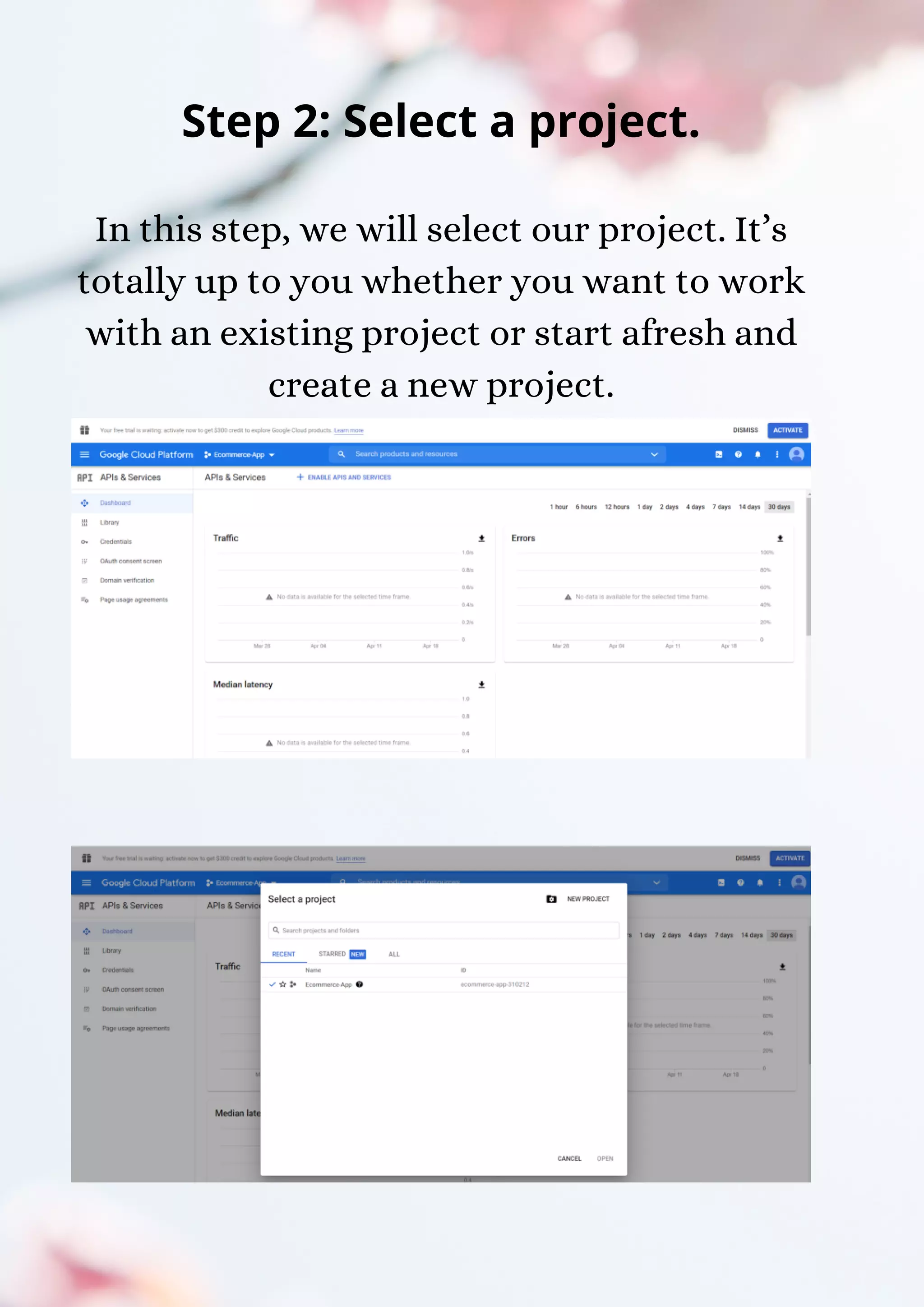 Step 2: Select a project. In this step, we will select our project. It’s totally up to you whether you want to work with an existing project or start afresh and create a new project. 