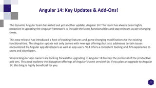 2
The dynamic Angular team has rolled out yet another update, Angular 14! The team has always been highly
proactive in upd...