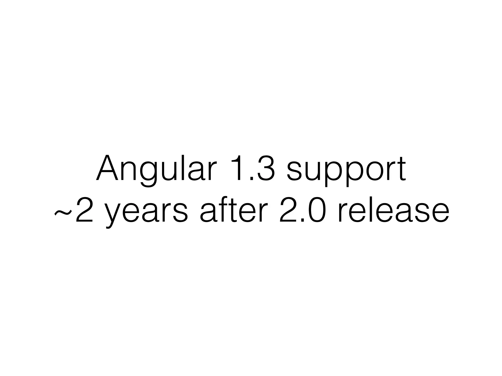 Angular 1.3 support 
~2 years after 2.0 release 
 