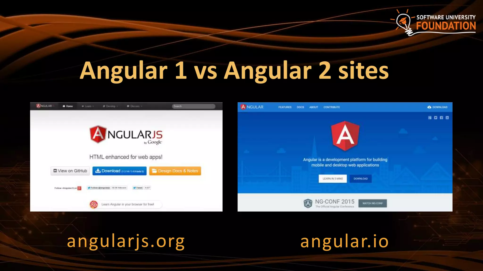 Angular 1 vs Angular 2 sites
angularjs.org angular.io
 