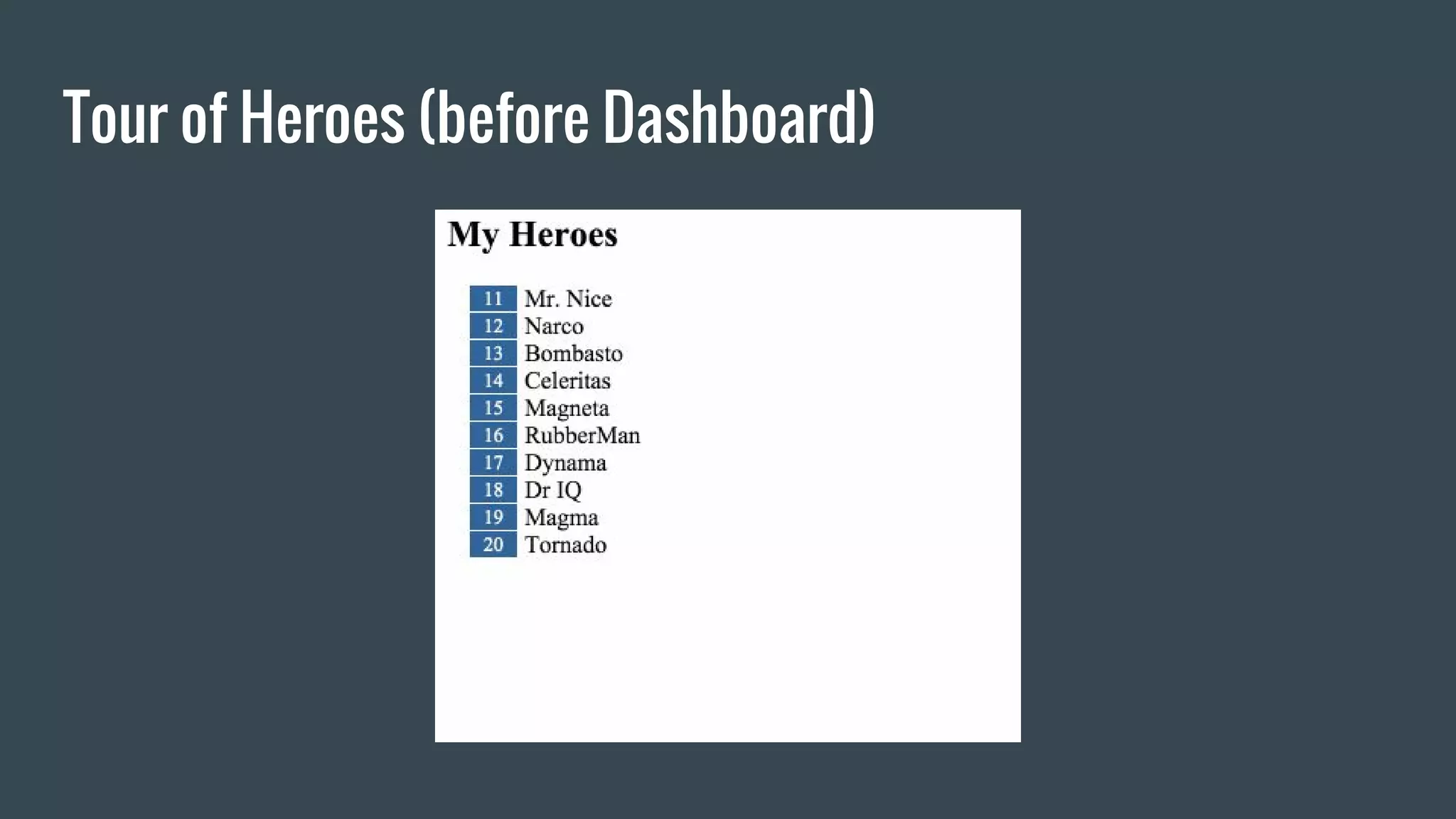 Tour of Heroes (before Dashboard)
 