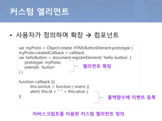 • 쉐도우 돔은 독립 스타일을 가짐
쉐도우 돔 (Shadow Dom)
쉐도우 경계
독립 스타일
(스타일이 캡슐화됨)
 