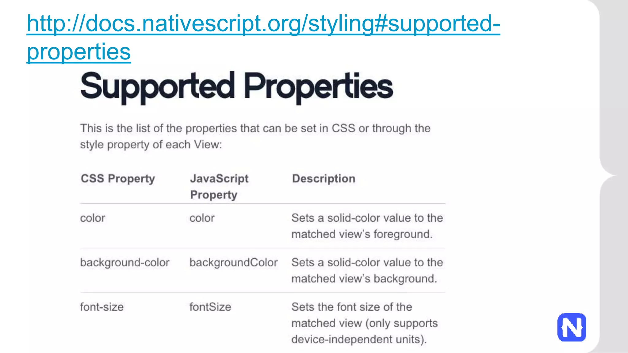 http://docs.nativescript.org/styling#supported-
properties
 