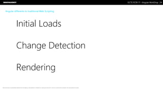 Nome do Documento / Cliente / 13.03.17 / 2424ISCTE FISTA’ 17 – Angular WorkShop
Este documento é propriedade intelectual de Innovagency, não podendo ser alterado ou usado para outro fim, a não ser o previamente acordado, sem autorização da mesma.
Angular differents to traditional Web Scripting
Initial Loads
Change Detection
Rendering
 