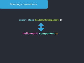 Naming conventions
export class HelloWorldComponent {}
hello-world.component.ts
 