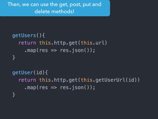 Then, we can use the get, post, put and
delete methods!
 