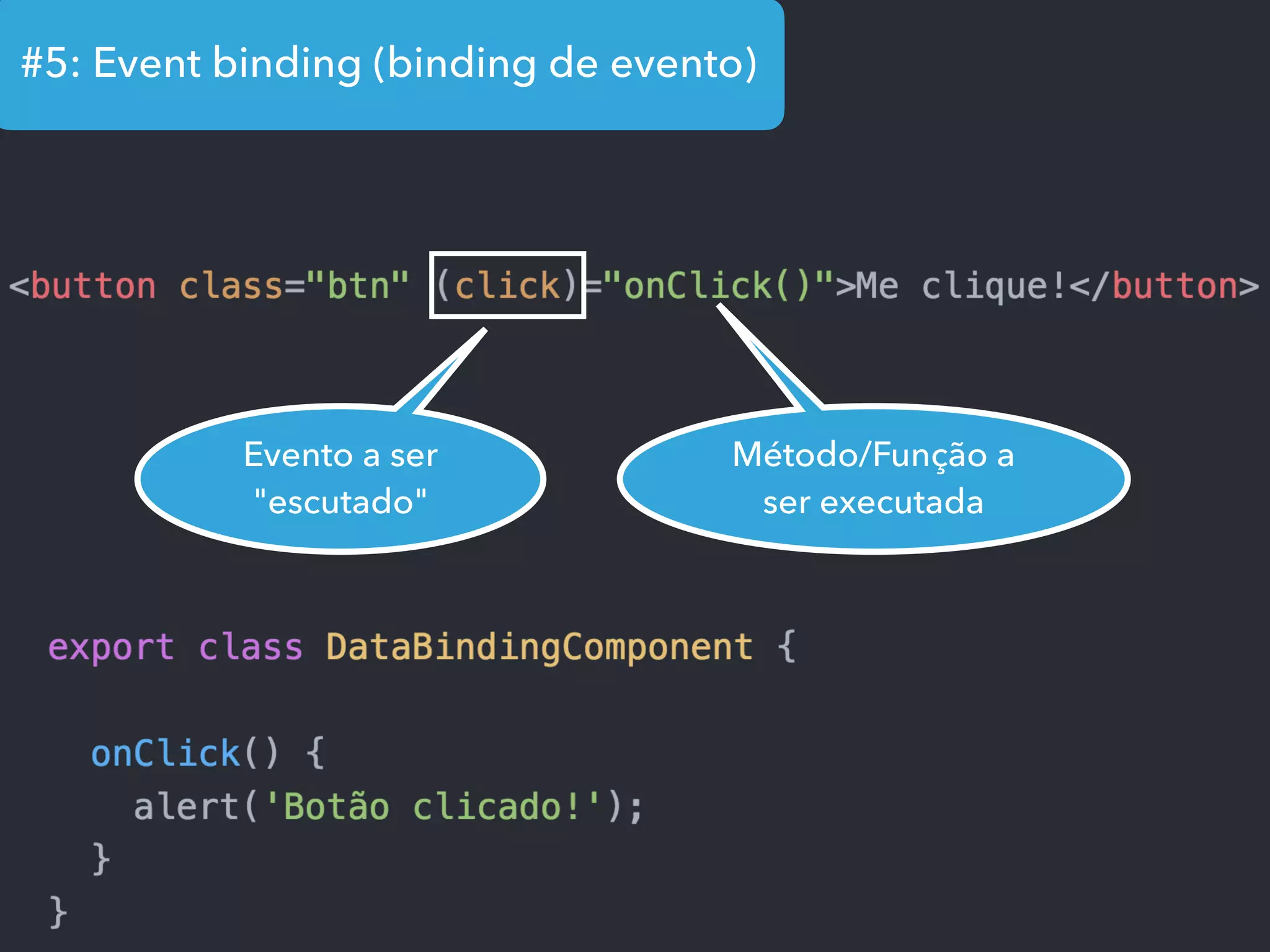 #5: Event binding (binding de evento)
Evento a ser
"escutado"
Método/Função a
ser executada
 