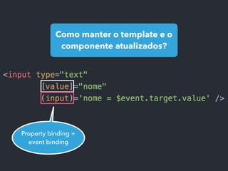 Property binding +
event binding
Como manter o template e o
componente atualizados?
 