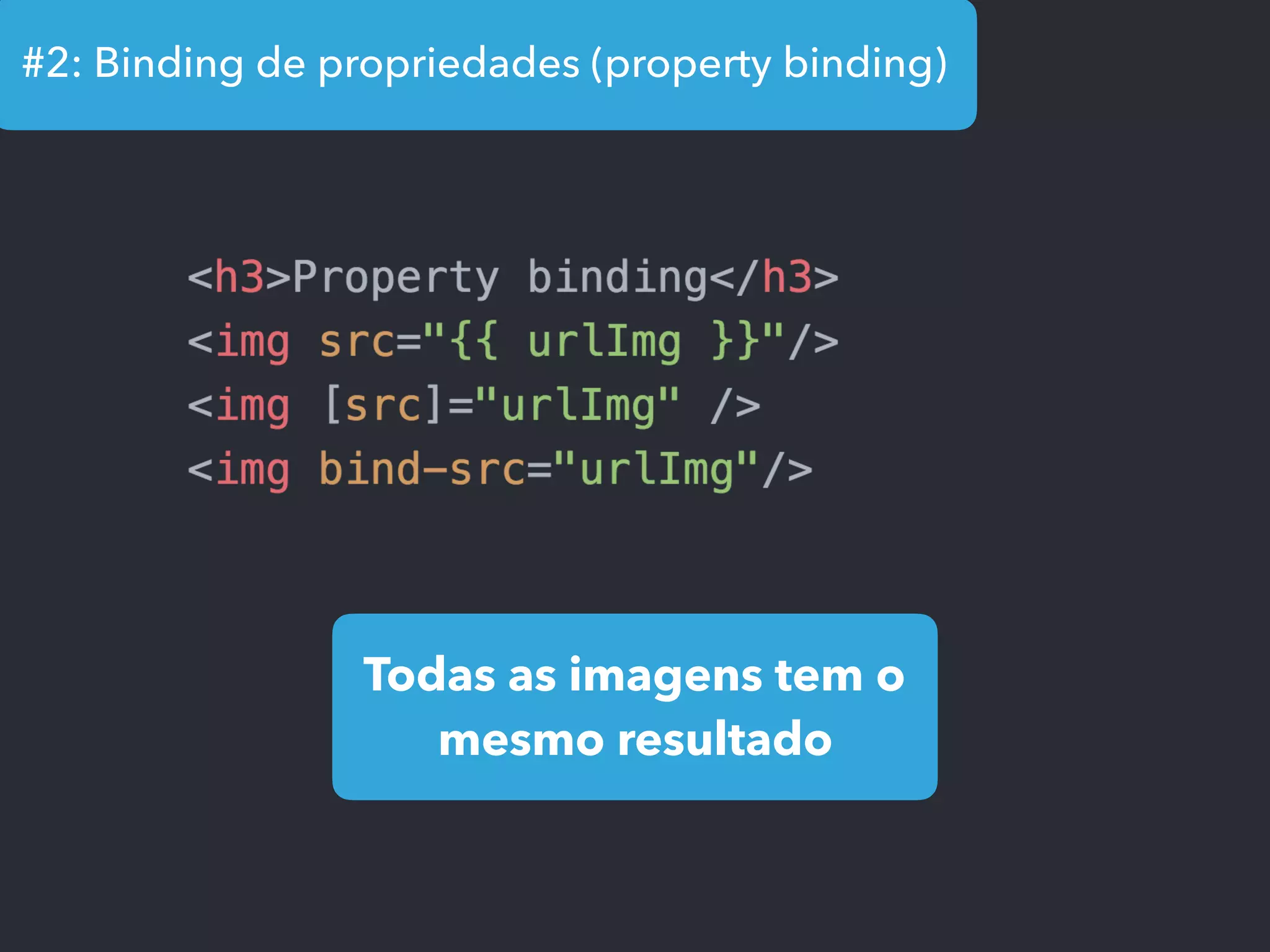 #2: Binding de propriedades (property binding)
Todas as imagens tem o
mesmo resultado
 