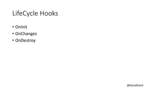 @DavidGiard
LifeCycle Hooks
• OnInit
• OnChanges
• OnDestroy
 