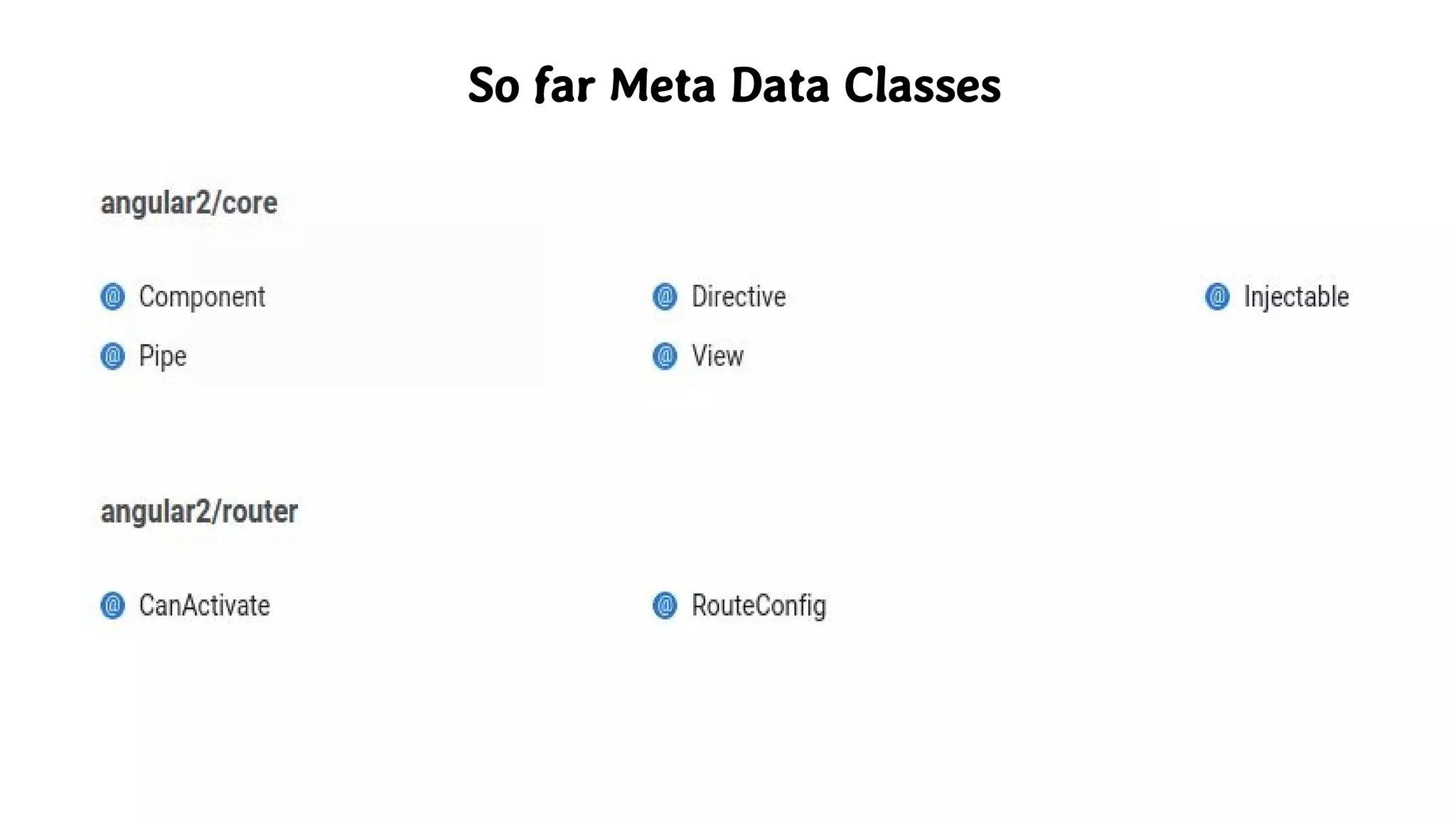 So far Meta Data Classes
 