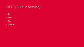 HTTP (Built in Service)
• Get
• Post
• Put
• Delete
 