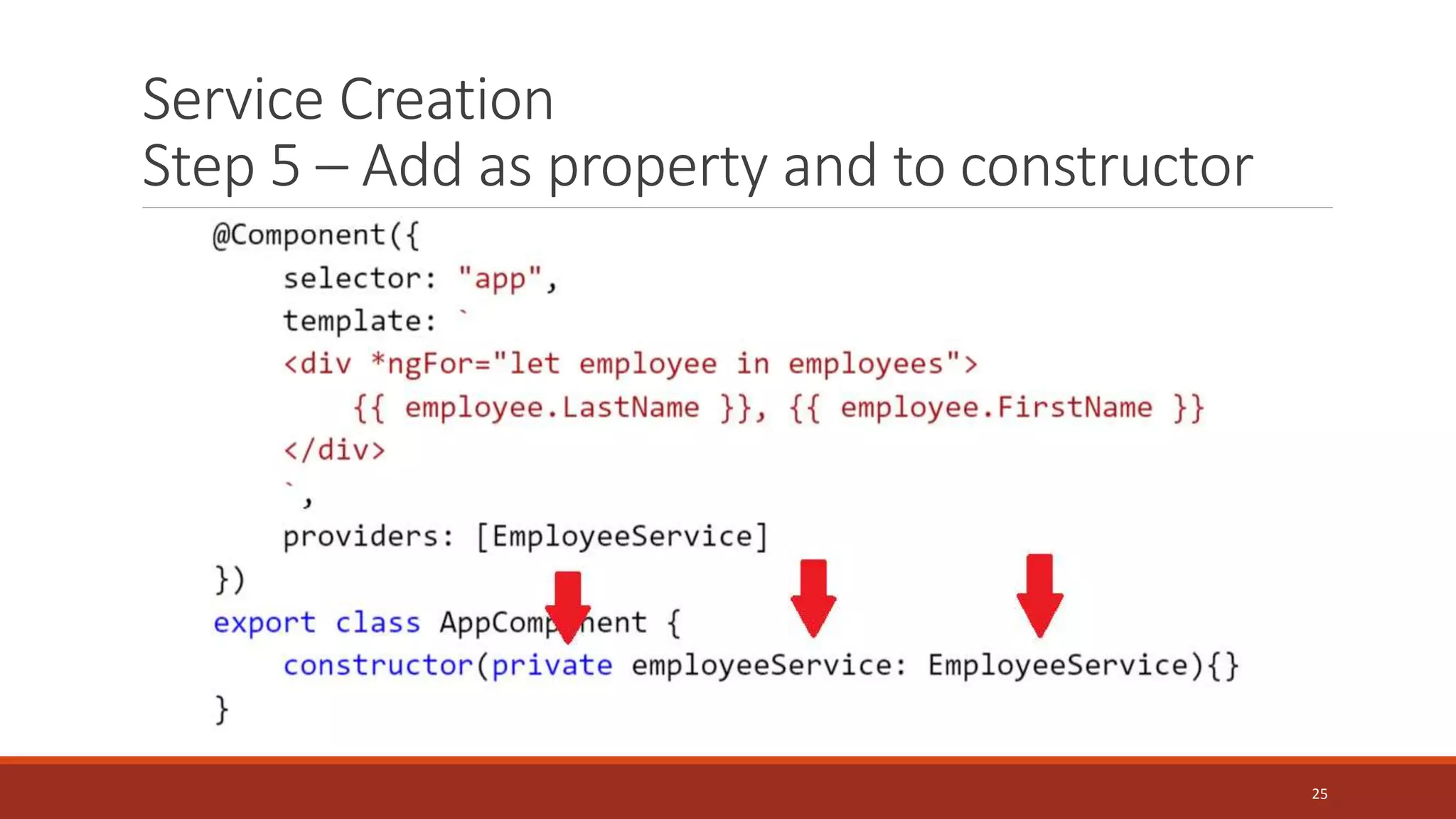 Service Creation
Step 5 – Add as property and to constructor
25
 