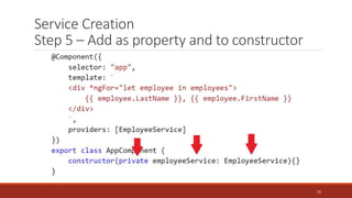 Service Creation
Step 5 – Add as property and to constructor
25
 