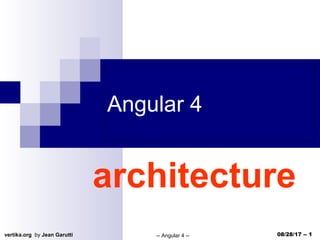 vertika.org by Jean Garutti -- Angular 4 -- 08/28/17 -- 1
Angular 4
architecture
 