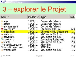info@vertika.org
-- Angular 4 -- -- 7by Jean Garutti
3 – explorer le Projet
 