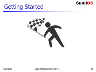 Getting Started
9/21/2019 Copyright (c) SunilOS ( Rays ) 18
 