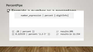 PercentPipe
 Formats a number as a percentage.
 