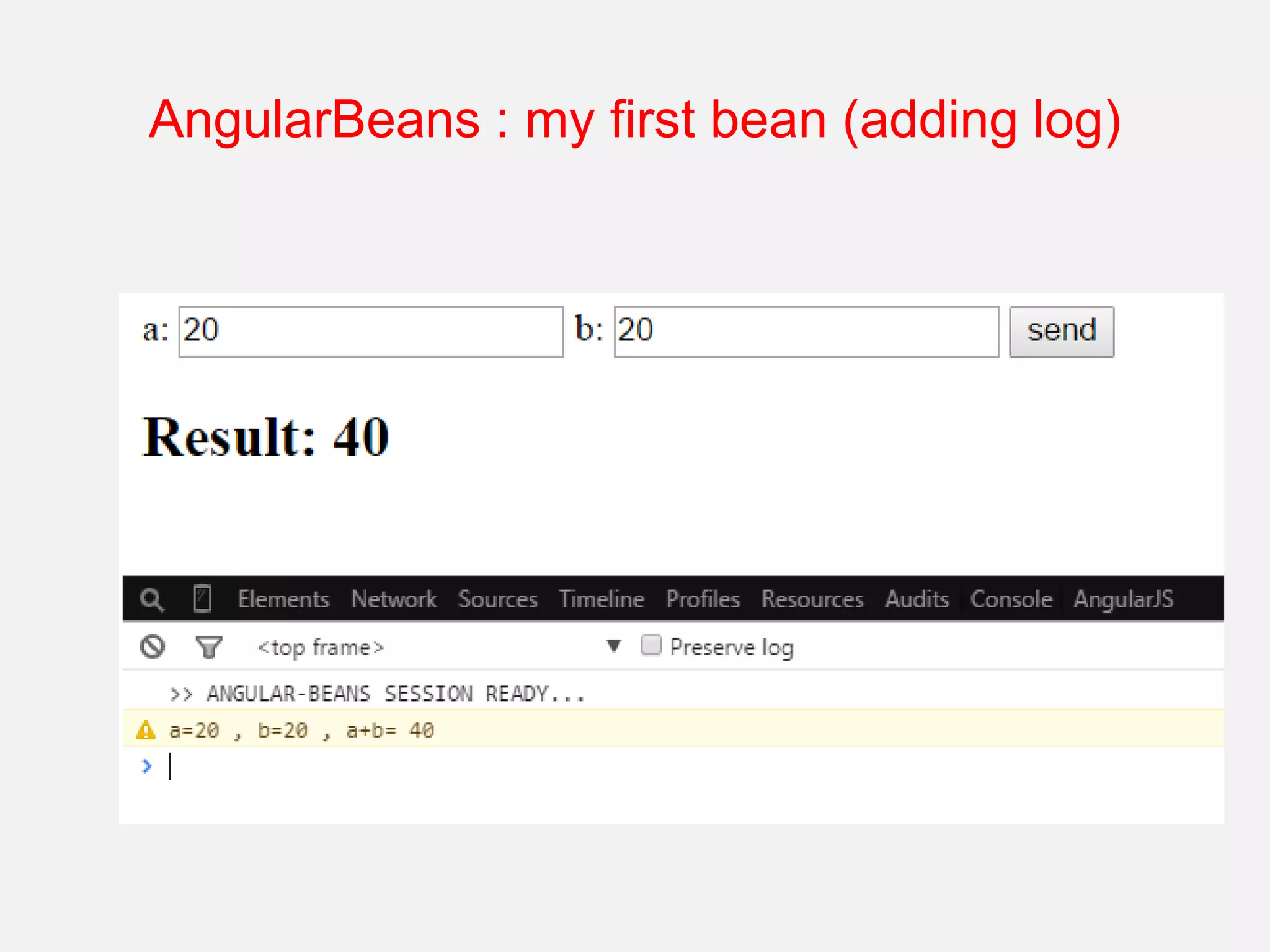 AngularBeans : my first bean (adding log) 
