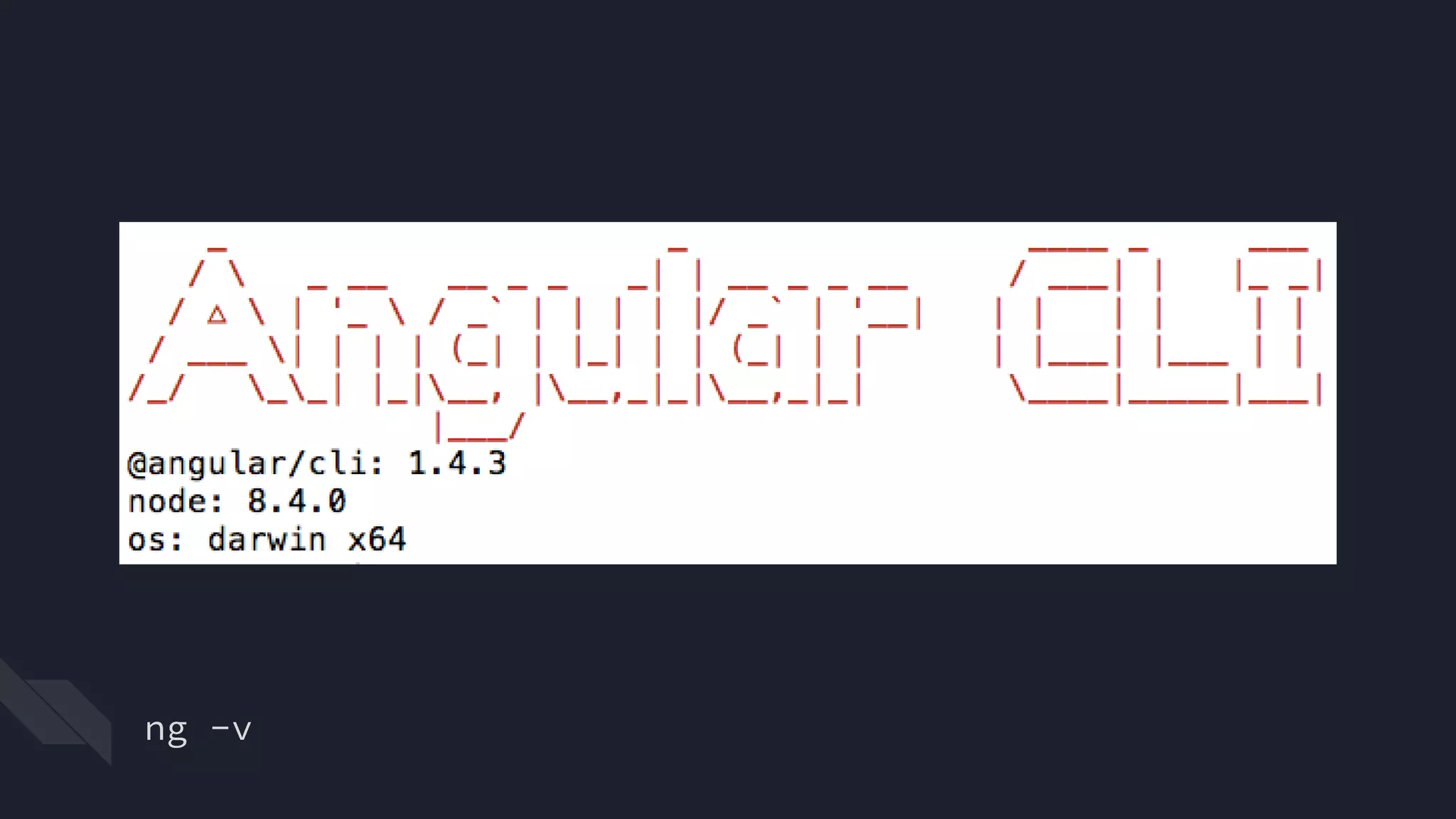 #pracegover: imagem do terminal mostrando o resultado
quando digita-se o comando ng -v. Onde é exibido a versão
instalada do Angular CLI, Node e Sistema Operacional
ng -v
 