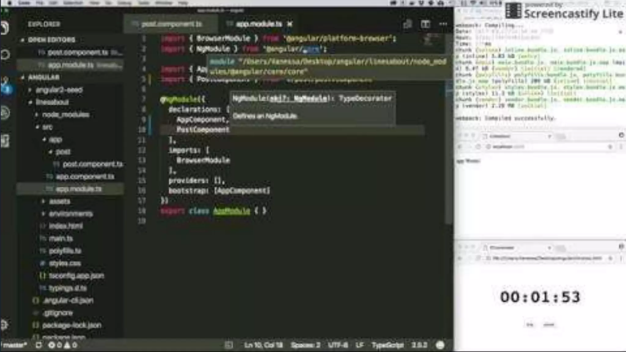 No Angular, temos uma estrutura mínima
que precisamos ter em um componente.
Vamos ver quanto tempo demora para criar
um..
Um pouco trabalhoso… sem contar o fator
humano…
E se isso fosse gerado automaticamente?
 