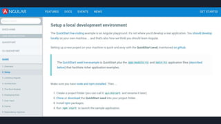 Antigamente, tinha um passo a passo no
site, para baixar uma Quickstart seed.
https://github.com/angular/angular2-seed
#pracegover: imagem do site antigo do
Angular
 
