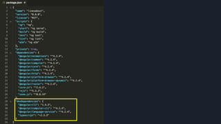 Imagem do package.json.
Na propriedade devDependencies
verificamos as bibliotecas necessárias para
desenvolvimento.
 