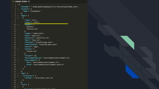 Imagem do .angular-cli.json.
A mostra a propriedade “outDir” com valor
“dist” indicando a pasta onde o código de
build será salvo
 