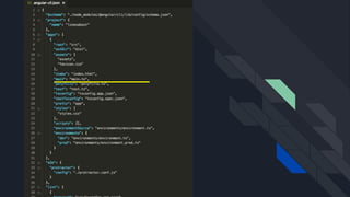Imagem do .angular-cli.json.
A mostra a propriedade “main” com valor
“main.ts” indicando o arquivo TypeScript
principal da aplicação
 