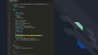 Imagem do .angular-cli.json.
A mostra a propriedade “scripts” com seu
valor recebendo um array, onde cada
posição do array se passa uma string com o
nome de arquivos javascript de bibliotecas
de terceiros.
 