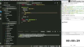 Na prática, como isto fica?
#pracegover: imagem de um vídeo que
mostra a geração de componentes usando a
CLI
 