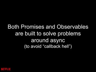 Both Promises and Observables
are built to solve problems
around async
(to avoid “callback hell”)
 