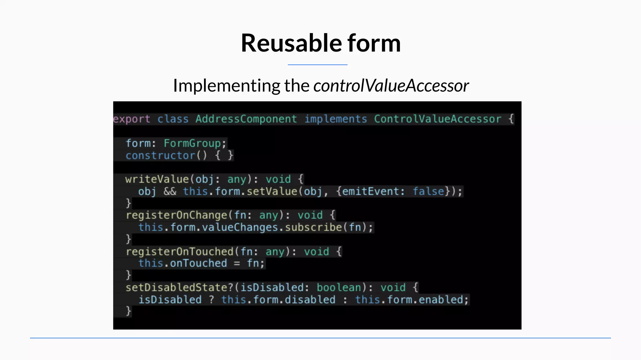 Implementing the controlValueAccessor Reusable form 