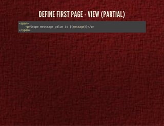 DEFINE FIRST PAGE - VIEW (PARTIAL) 
<span> 
<p>Scope messsage value is {{message}}>/p> 
</span> 
 