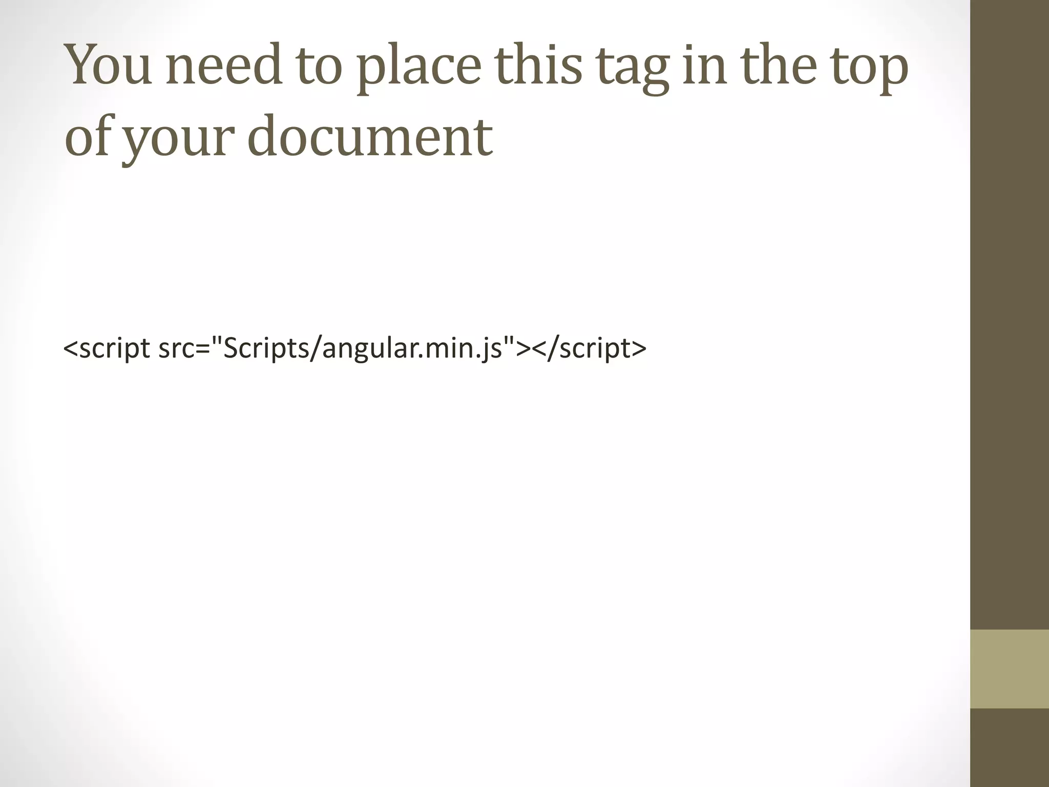 You need to place this tag in the top
of your document
<script src="Scripts/angular.min.js"></script>
 