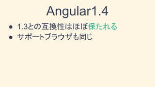 Angular2へ
● New Router
○ 1系と2系を
　　共存可能
　(まだ試せてない)
● Migration 機能は
今後もリリースされる
 