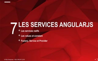 + Les services natifs
+ Les values et constant
+ Factory, Service et Provider
© SQLI Enterprise – SQLI GROUP | 2015 33
7LES SERVICES ANGULARJS
 