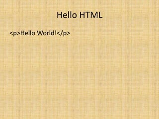 Hello HTML
<p>Hello World!</p>
 