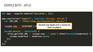 EXEMPLO $HTTP - APP.JS
Variável cep ligada com o campo de
texto na página
 