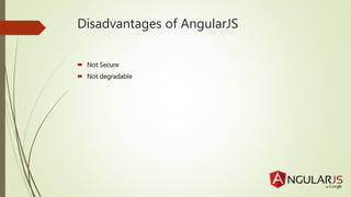 Disadvantages of AngularJS
Not Secure
Not degradable