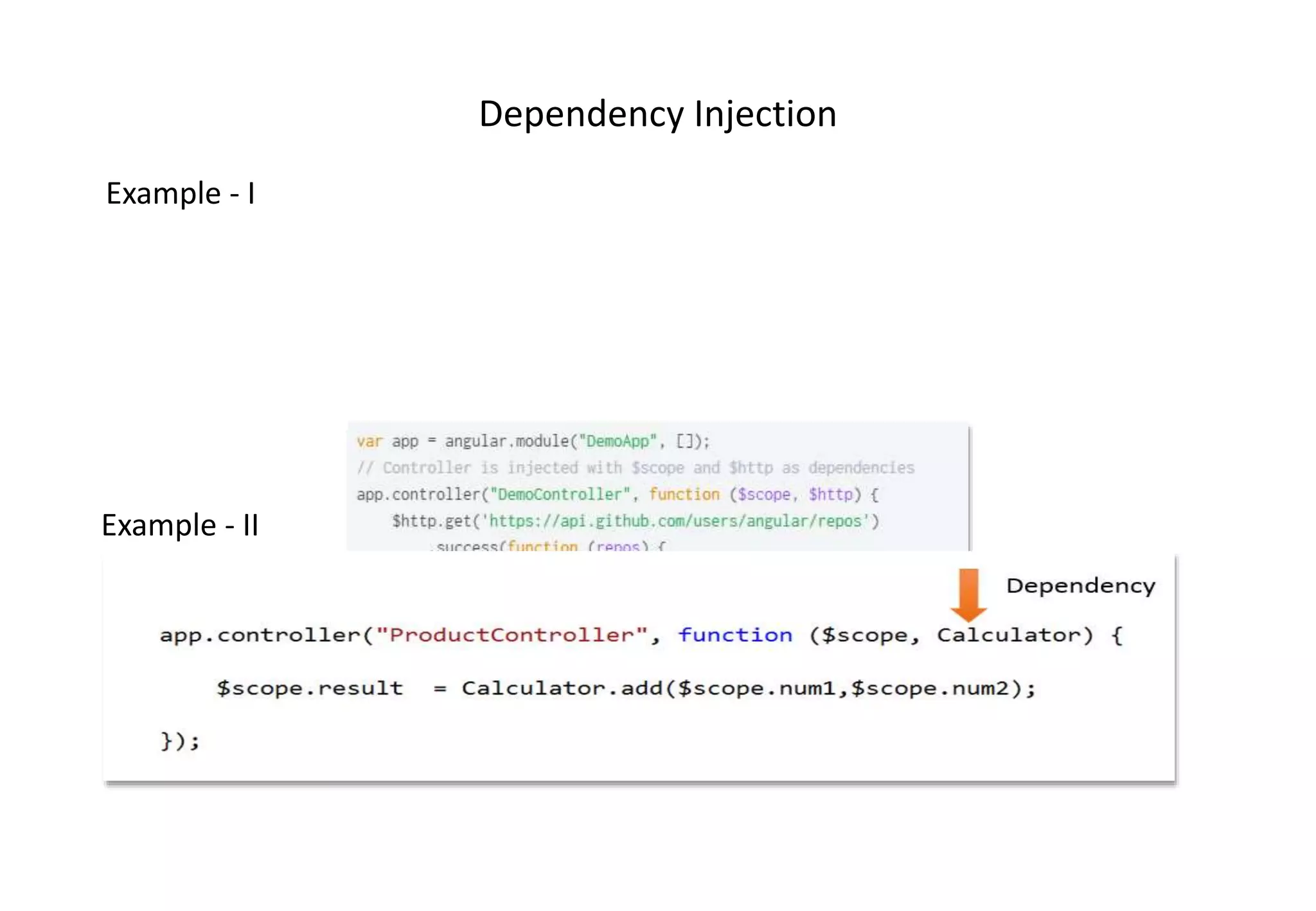 Dependency Injection Example - I Example - II 