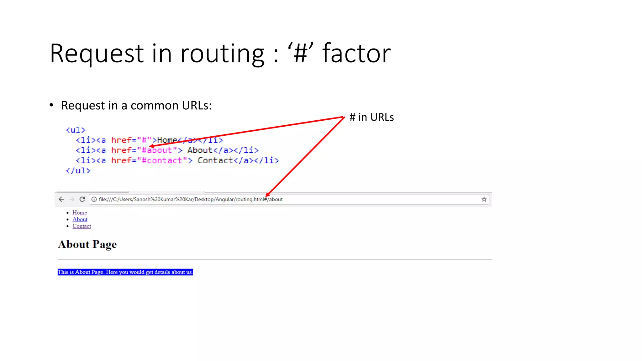 Request in routing : ‘#’ factor • Request in a common URLs: # in URLs 